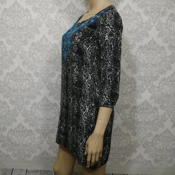 Ecote Urban Outfitters Grey Snake Print Boho Embroidered Mini Dress size S - Picture 3 of 8